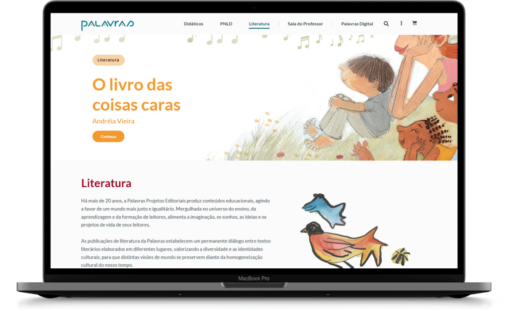 Página de Literatura do novo site da Palavras.