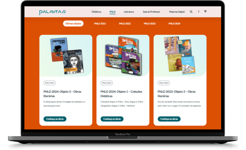 Parte do catálogo de obras do PNLD da Palavras.